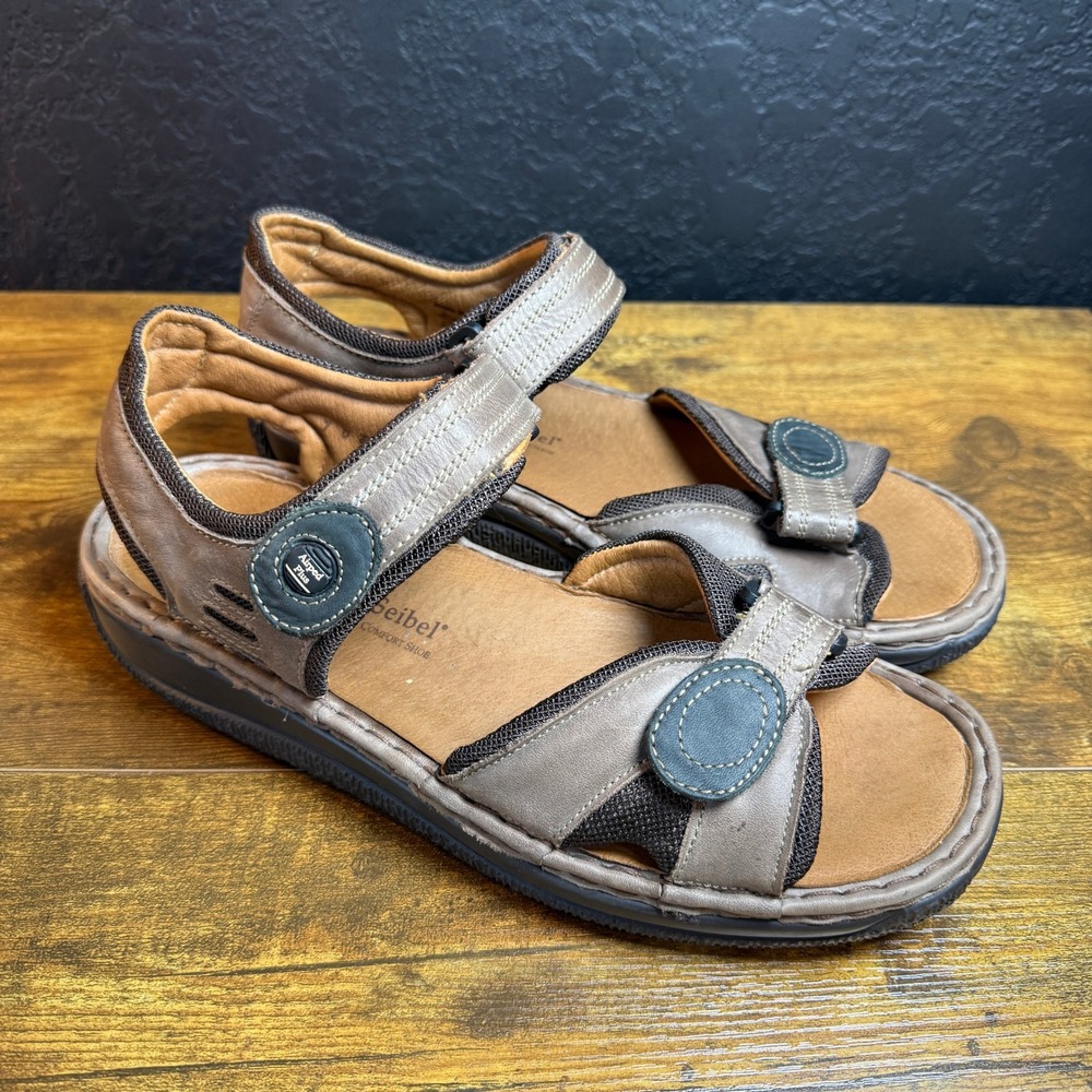 Josef Seibel Airped Plus Brown Leather Triple Strap Sandals Mens 10 EU 43